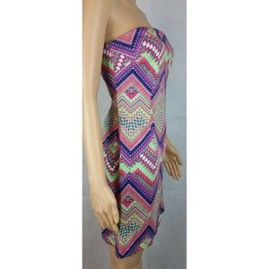 Laundry by Shelli Secal Women 2 Chevron Sawtooth Strapless Tube Zip Back Dress